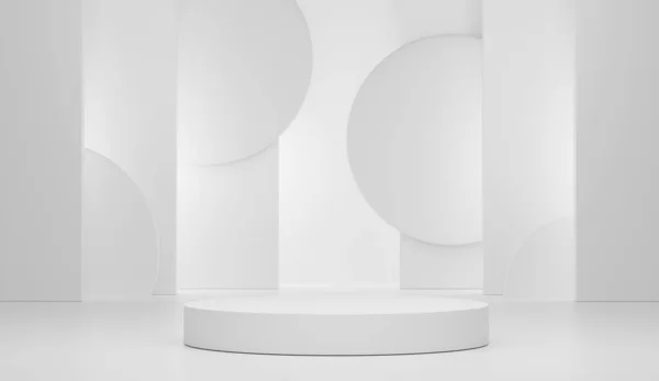 Darstellung Geometrischer Formen Leere Podiumständer Weißem Marmor Minimalistische Podest Oder — Stockfoto