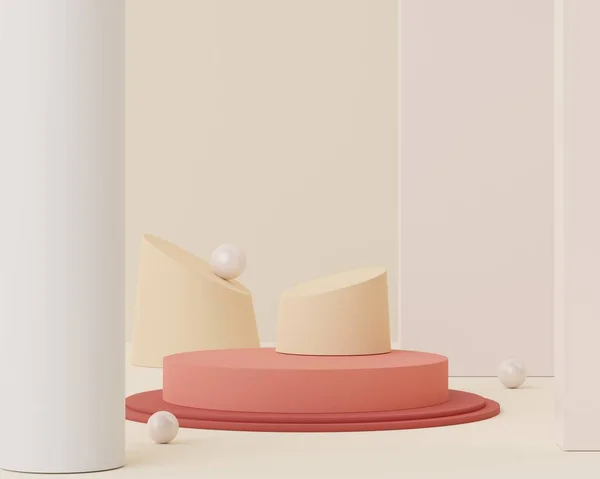 Formas Geométricas Exibição Pódio Branco Cor Pastel Pedestal Minimalista Cena — Fotografia de Stock