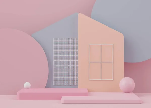 製品や化粧品のプレゼンテーションやモックアップのための空の表彰台ディスプレイの抽象的な背景 ピンクのサンゴの色の台座や最小限の形状のショーケース カラフルなシーン 3Dレンダリング — ストック写真