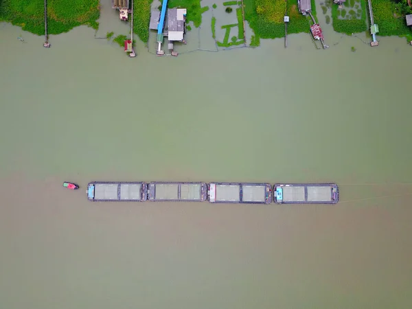 Duży Statek Towarowy Chao Phraya Widok Lotu Ptaka Duży Statek — Zdjęcie stockowe
