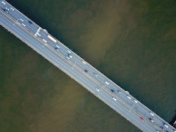 Vista Aérea Del Tráfico Puente Sobre Río Chao Phraya Bangkok — Foto de Stock