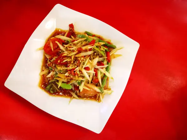 Thai Spicy Papaya Salad Green Papaya Salad Spicy Thai Food — Stock Photo, Image