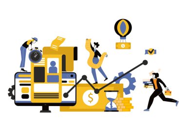 Sanal iş asistanı. akıllı telefon üzerindeki düz simge tüm hesaplar, para, kart yatırım yönetimi birleştirildi. Grafik tasarımı konsepti mobil asistanı, mobil bankacılık. Düz vektör illüstrasyonu