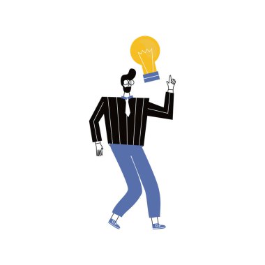 Ampullü yürüyen adam yandı. Fikri olan adam kavramı. Takım çalışması. vektör düz biçim çizimi