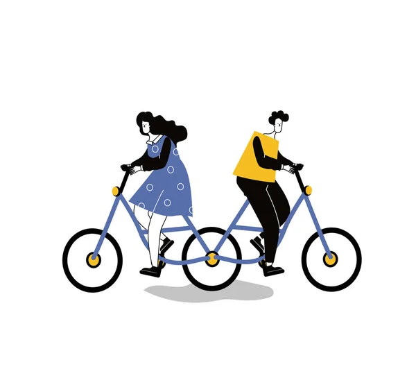 Vecteur Femme Les Hommes Avec Vélo Tandem Direction Différente Illustration — Image vectorielle