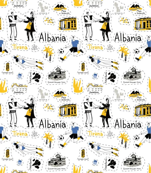 알바니아 아이콘 스티커 티라나의 기록입니다 상징의 스티커 디자인 초대를 현수막 — 스톡 벡터
