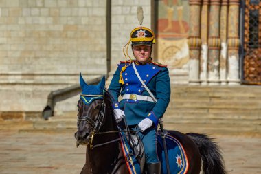 Rusya, Moskova, Kremlin. -18 Ağustos 2018: bekçi töreni Cumhurbaşkanlığı alay montaj