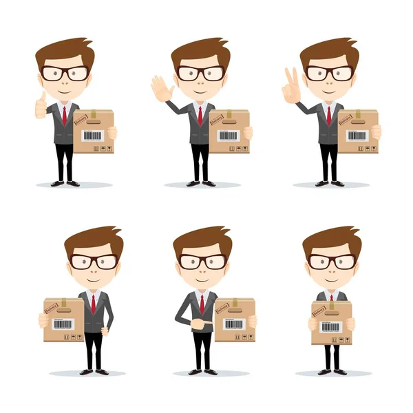 Set of funny cartoon office worker in various poses for use in presentations, etc. — Stock Vector