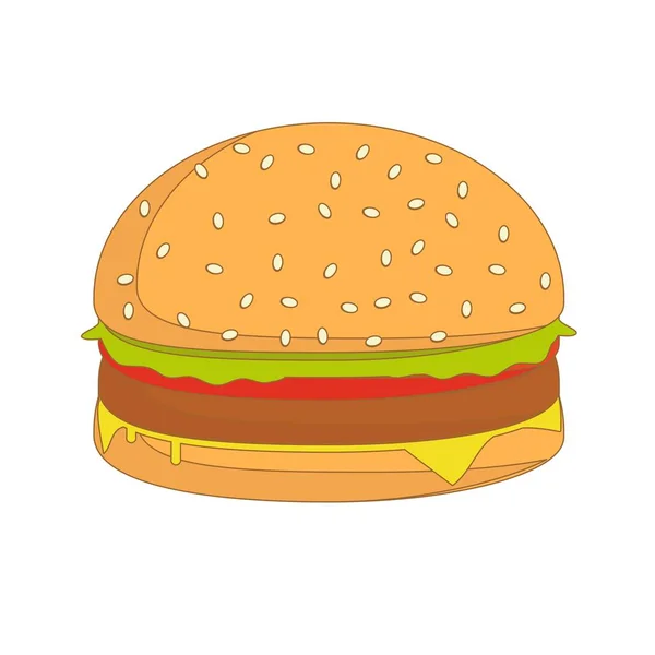 Illustration sandwich burger, icône de la nourriture, sandwich burger isolé - restauration rapide — Image vectorielle
