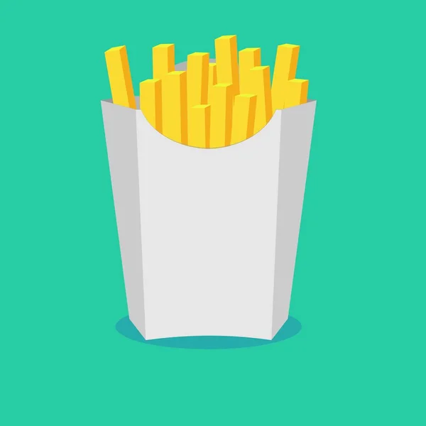 French fries in paper box, isolated. Vector illustration, flat design with shadow. — Stock Vector