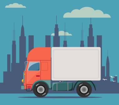 Arka plan üzerinde izole kamyon teslimat vektör çizim. Düz stil yolda kamyon araba.
