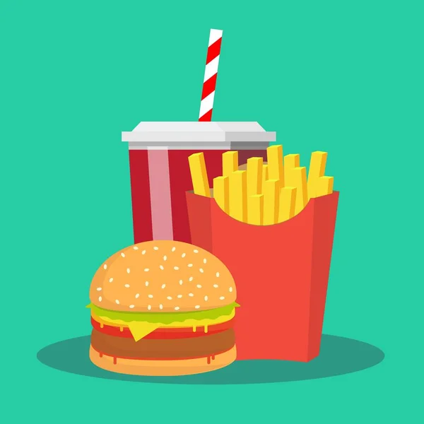 French fries, hamburger and soda takeaway vector illustration.fast food menu — Stock Vector