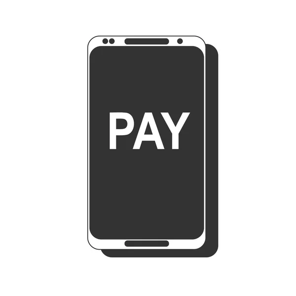 Мобильный платеж. Концепция смартфона NFC плоская. черное изображение на белом фоне — стоковый вектор