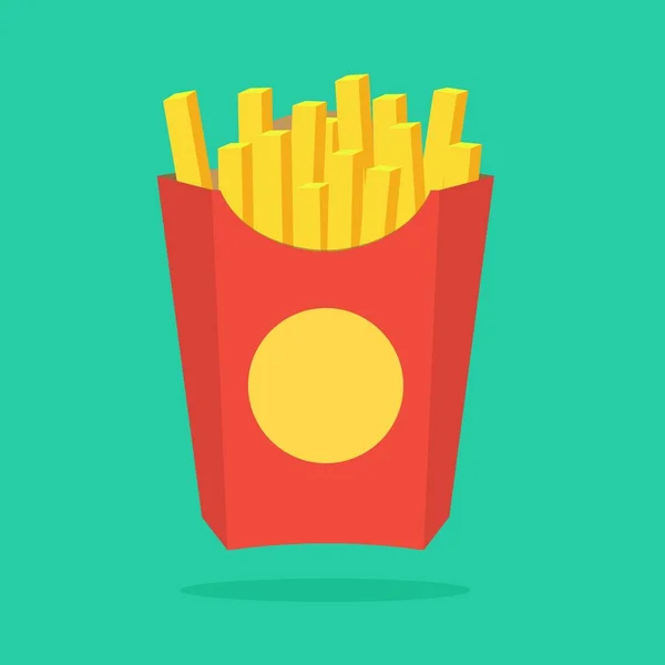 Patatine fritte in scatola di carta, isolate. Illustrazione vettoriale, disegno piatto con ombra. Fast food in un pacchetto . — Vettoriale Stock