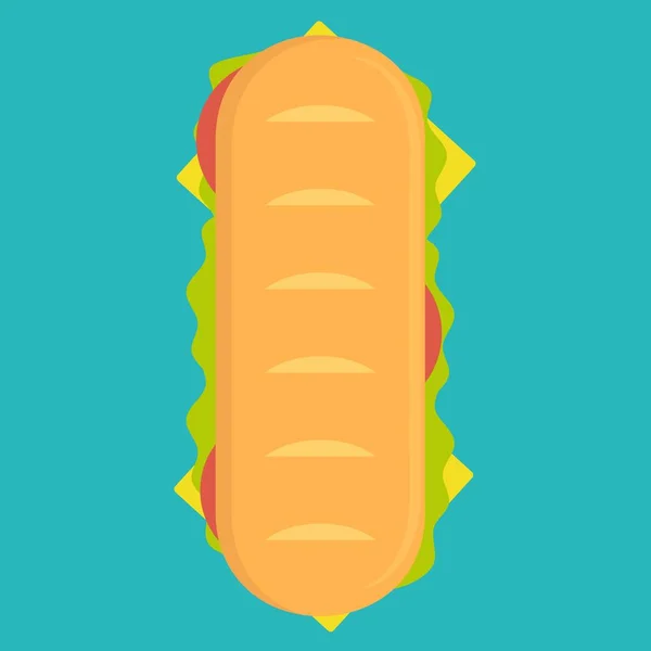 Sub, szendvics teljes kiőrlésű gabona baguette felülről sajttal . — Stock Vector