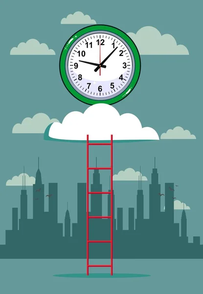 Cloud and clock with ladder background. — Stock Vector