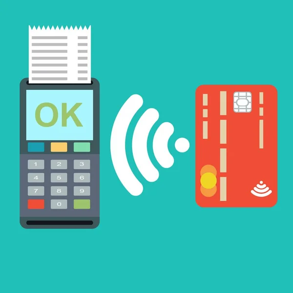 Terminal POS confirme le paiement par carte de crédit de débit . — Image vectorielle