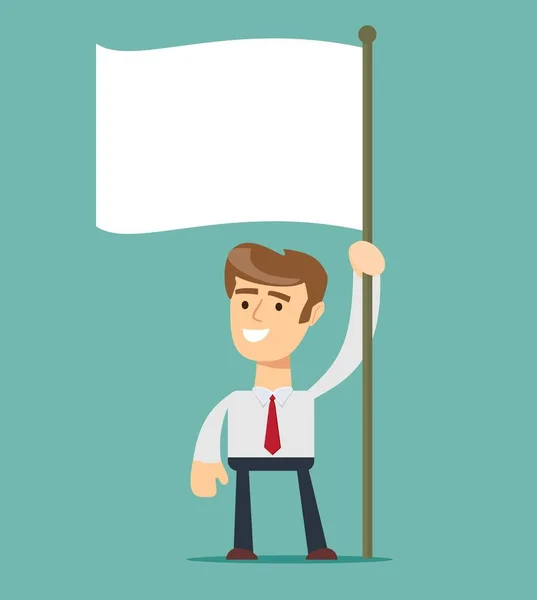 Un homme d'affaires tient le drapeau blanc. Main tenant drapeau vierge . — Image vectorielle