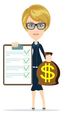 Kadın takım elbise, Yöneticisi veya Ajan bir belge sigorta gösterir. Vektör,