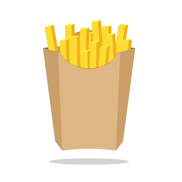 French fries in paper box, isolated. Fast food in a package. — Stock Vector