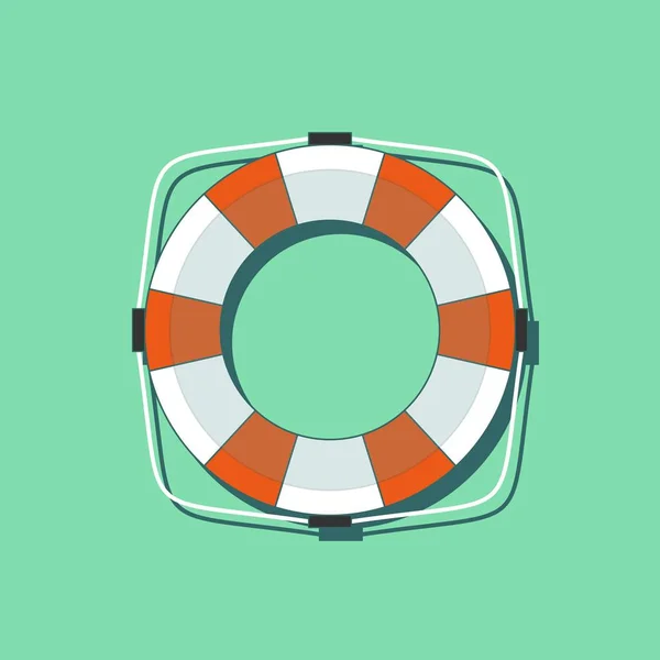 Lifebuoy icono en estilo plano aislado sobre un fondo verde . — Archivo Imágenes Vectoriales