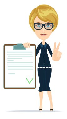 Kadın takım elbise, Yöneticisi veya Ajan bir belge sigorta gösterir.