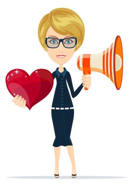 dişi kırmızı kalp ve megafon, vektör çizim ile
