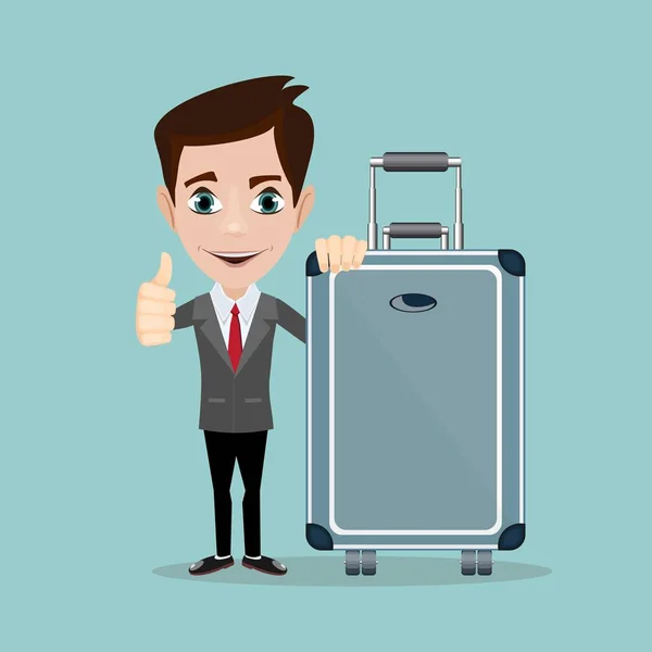 Happy man with luggage on background. A businessman with suitcases. — Stock Vector