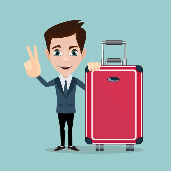 Happy man with luggage on background. A businessman with suitcases. — Stock Vector