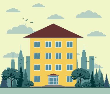 Düz stil binada. İllüstrasyon