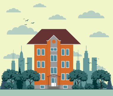 Düz stil binada. İllüstrasyon