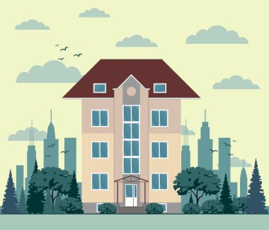 Düz stil binada. İllüstrasyon