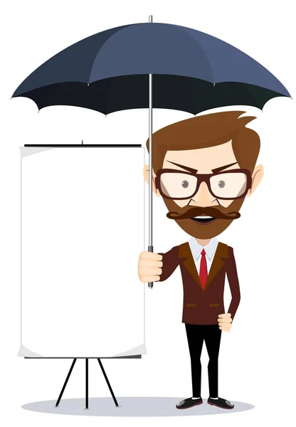 Учитель бизнеса стоит перед доской с зонтиком . — стоковый вектор