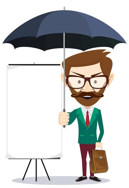 Учитель бизнеса стоит перед доской с зонтиком . — стоковый вектор