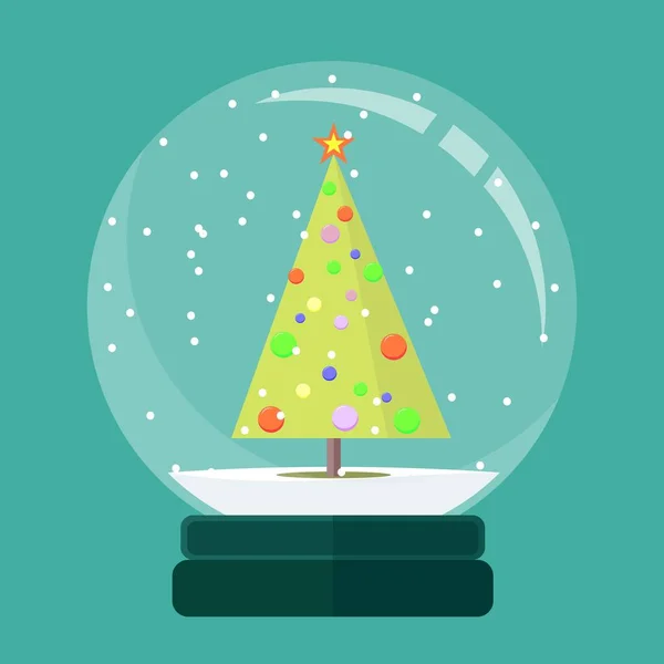 Vánoční sněhové koule s jedle uvnitř v ploché styl. Nový rok skleněná koule — Stockový vektor