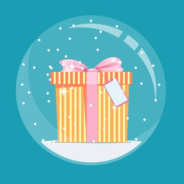 Bola de nieve de Navidad con un regalo en el interior en estilo plano . — Vector de stock