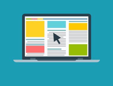 Dizüstü bilgisayar ve işaretçi düz resimde tıklayın başına ödeme.