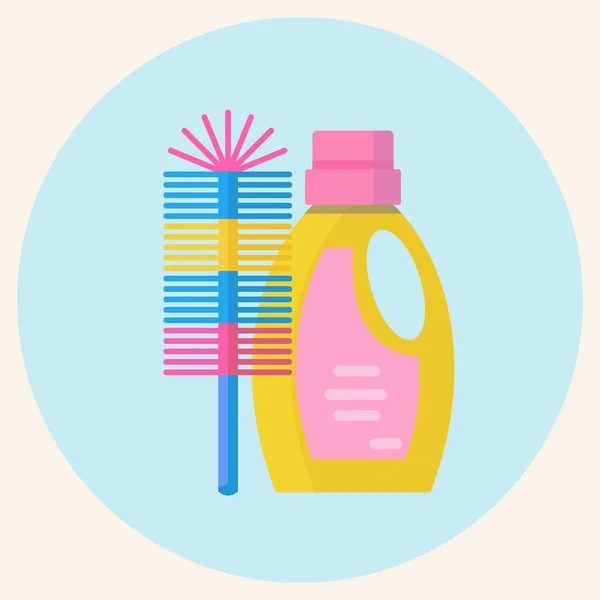 Bouteille en plastique de produit de nettoyage et brosse . — Image vectorielle