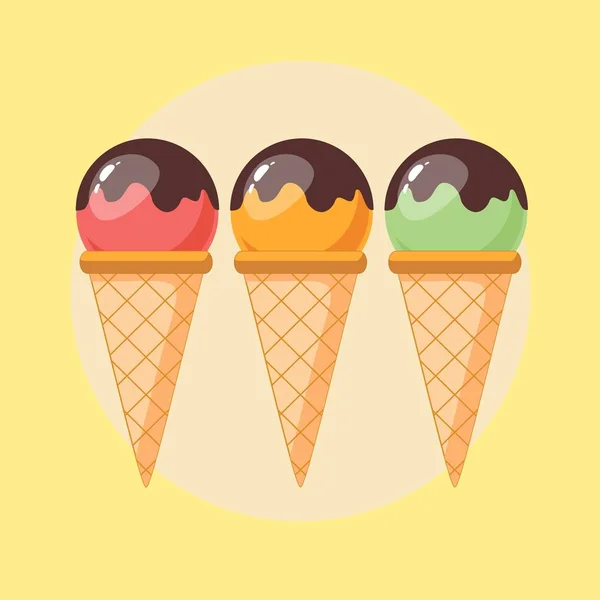 Mixed ice cream scoops with cone on background — Stock Vector