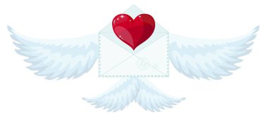 Aşk tanrısı gönderme sevgi ve kalp gibi kanatlı illüstrasyon zarf.