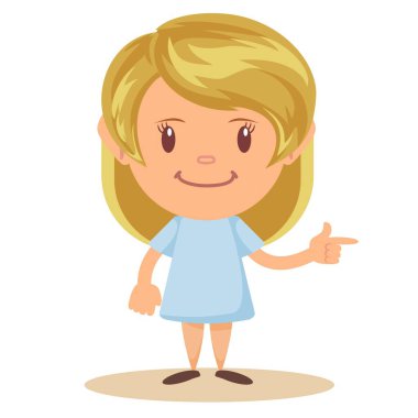 Çizgi film sevimli kız kendinden emin poz standları.