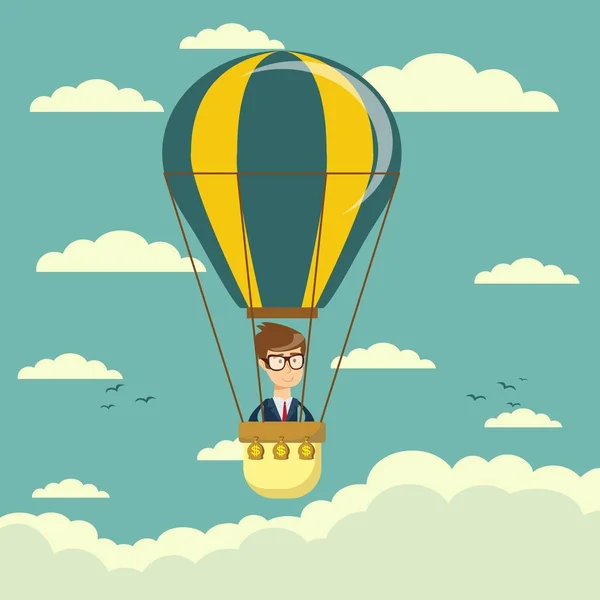 Zakenman in luchtballon — Stockvector