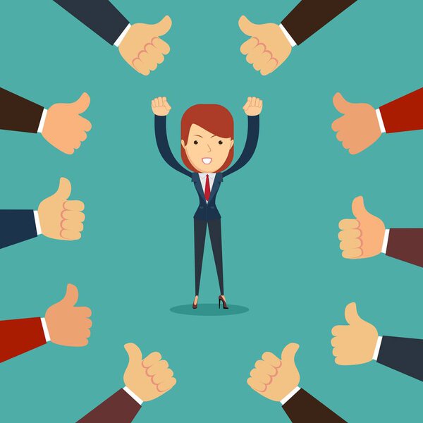 Многие руки поздравить победителя с большим пальцем вверх знак
