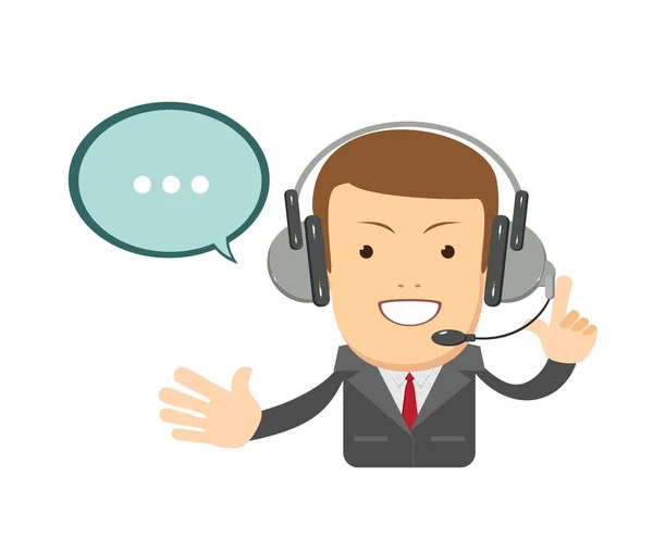 Operador masculino sonriente con auriculares trabajando en el centro de llamadas. Concepto de servicio al cliente . — Vector de stock