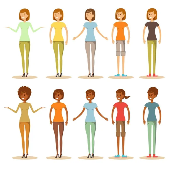 Groupe de femmes avec différentes poses — Image vectorielle