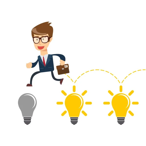 Businessman jump on light bulbs, Idea concept