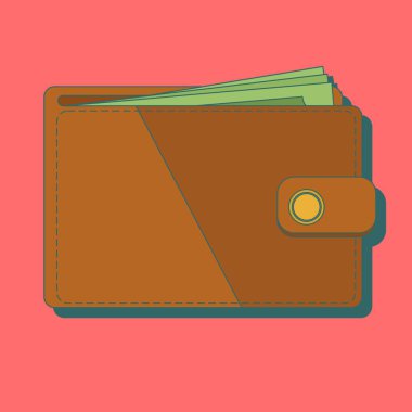 M-cüzdan para vektör çizim ile. Renkli arka plan üzerinde izole cüzdan.