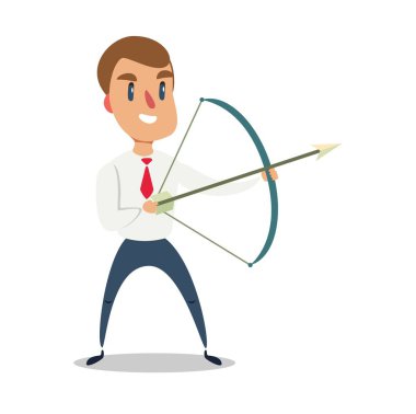 İşadamı okçu ok ile bir hedefe ateş ediyor. İş kavramı hedef ve başarı