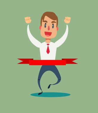 Bir bitiş çizgisinde başarılı işadamı kavramı. elleri kadar kırmızı kurdele bant bitirmek doğru koşmak ile adam zafer.