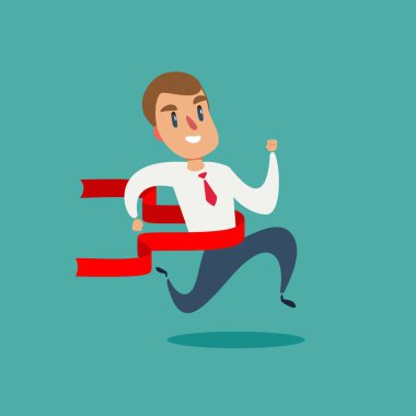 Bir bitiş çizgisinde başarılı işadamı kavramı. elleri kadar kırmızı kurdele bant bitirmek doğru koşmak ile adam zafer.